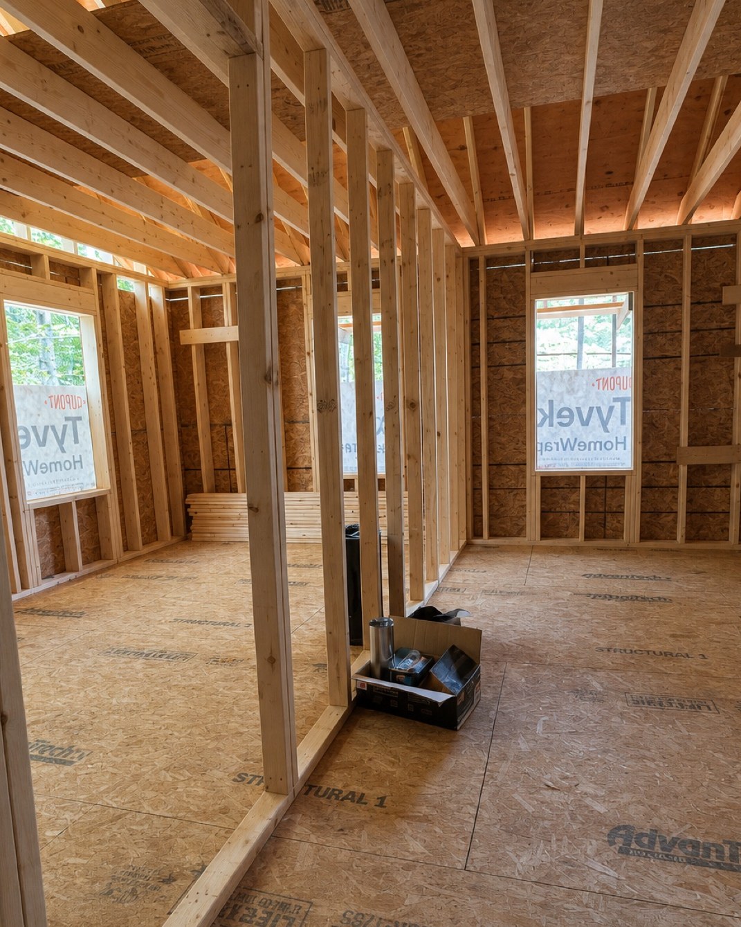 Interior framing and AdvanTech subfloor in the Canterbury addition